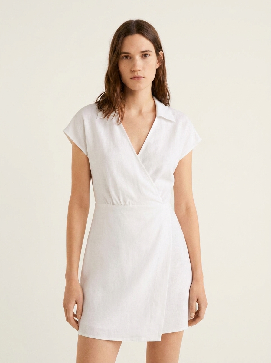 Asymmetric Stitched Wrapped Dress With Collar