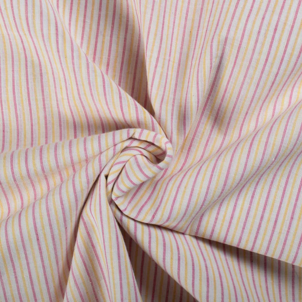 Pink Yellow White Stripe Pure Cotton 90 GSM Handwoven Fabric