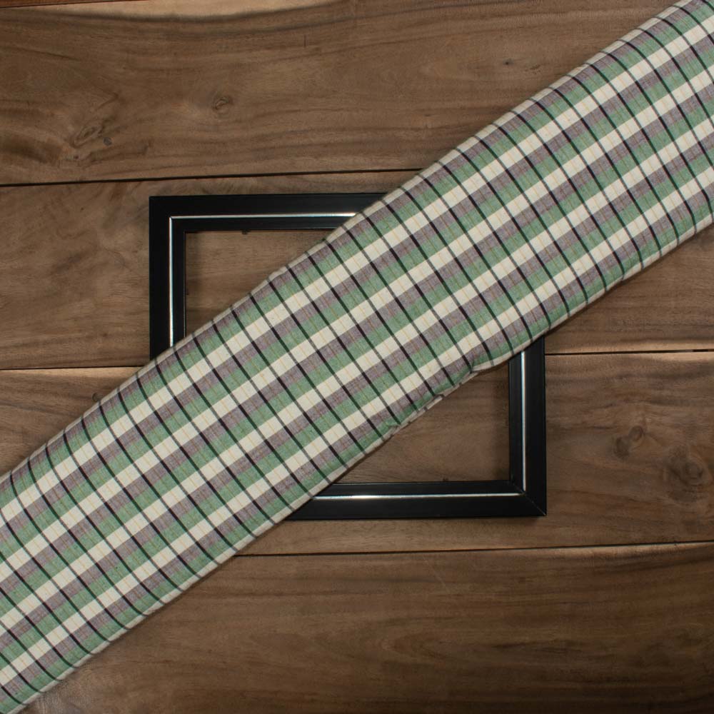 Check Pink & Olive Cotton Khadi 120 GSM Handwoven Fabric  743