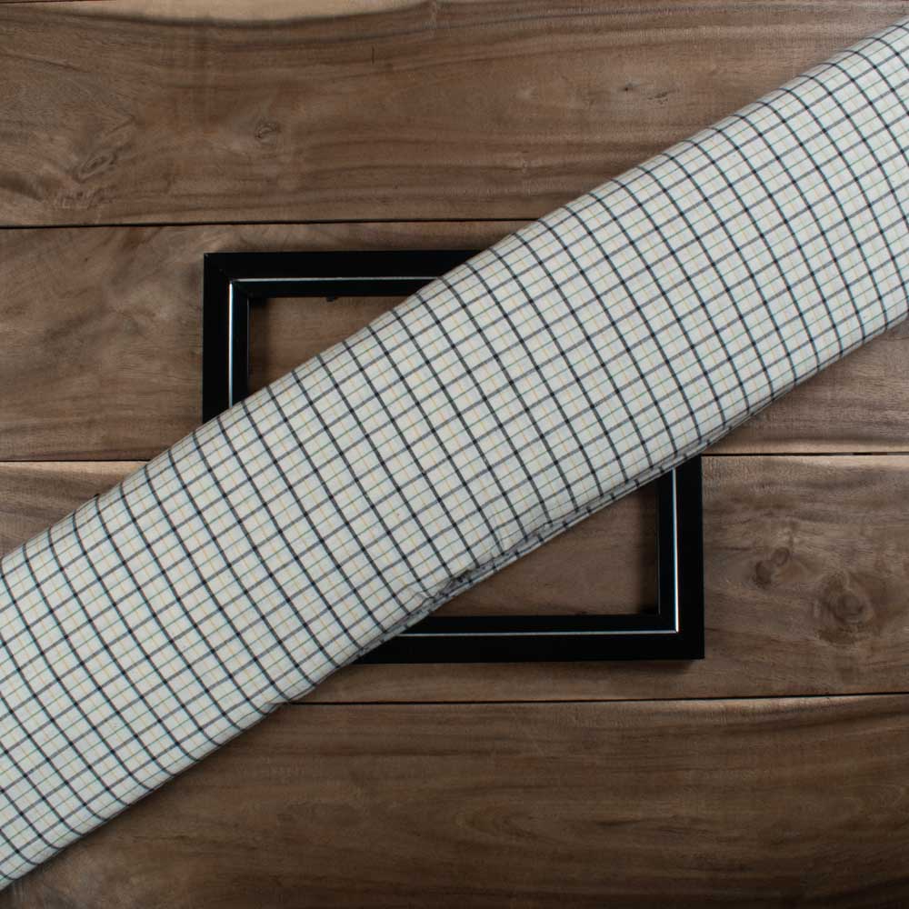 Check Ecru Base Multicolour Cotton Khadi 115 GSM Handwoven Fabric 747