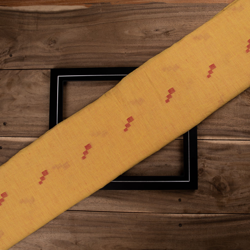 Geometric Stripe Yellow Jamdani Pure Cotton 55 GSM Handwoven Fabric