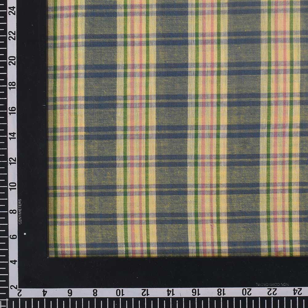 CHECK GREEN & PINK PURE COTTON 64 GSM HANDWOVEN FABRIC