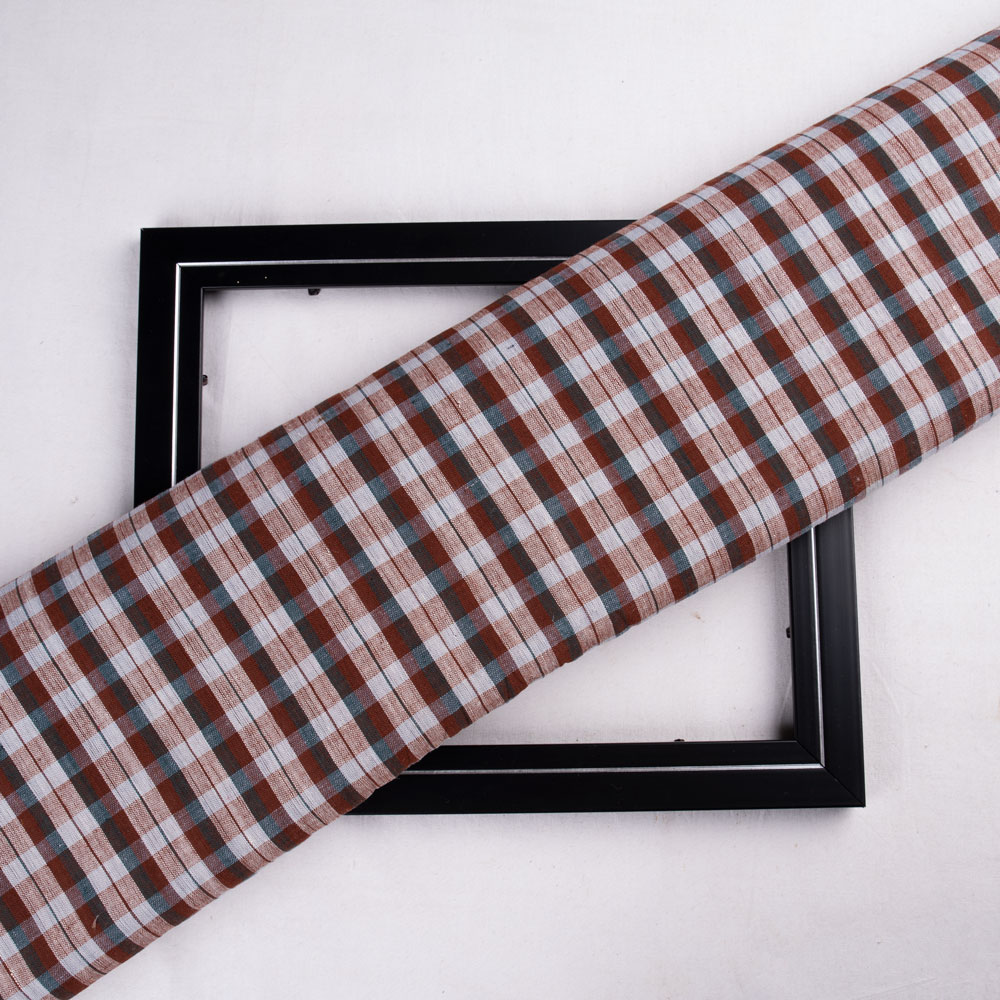 Check Multicolor Pure Cotton 95 GSM Handwoven Fabric 219