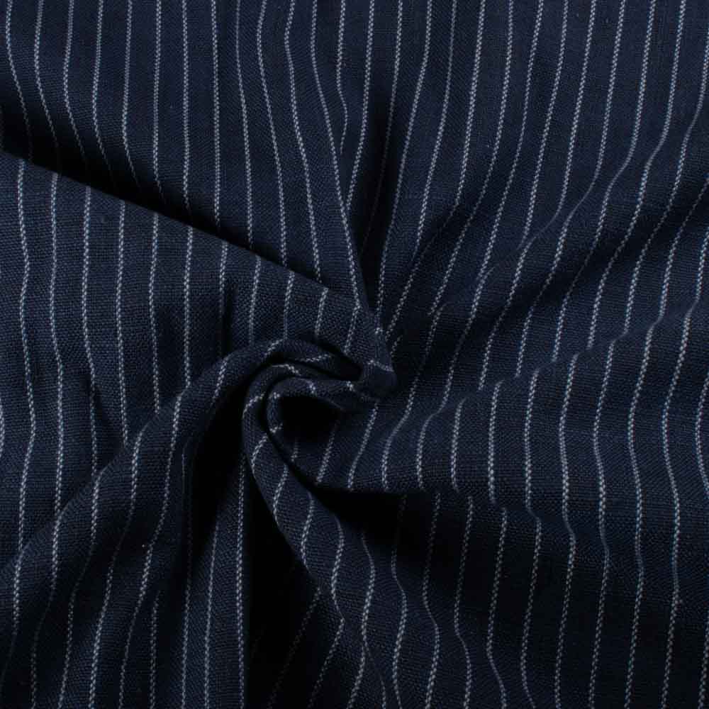 Stripe Navy Blue & Grey Pure Khadi 180 GSM Handwoven Fabric