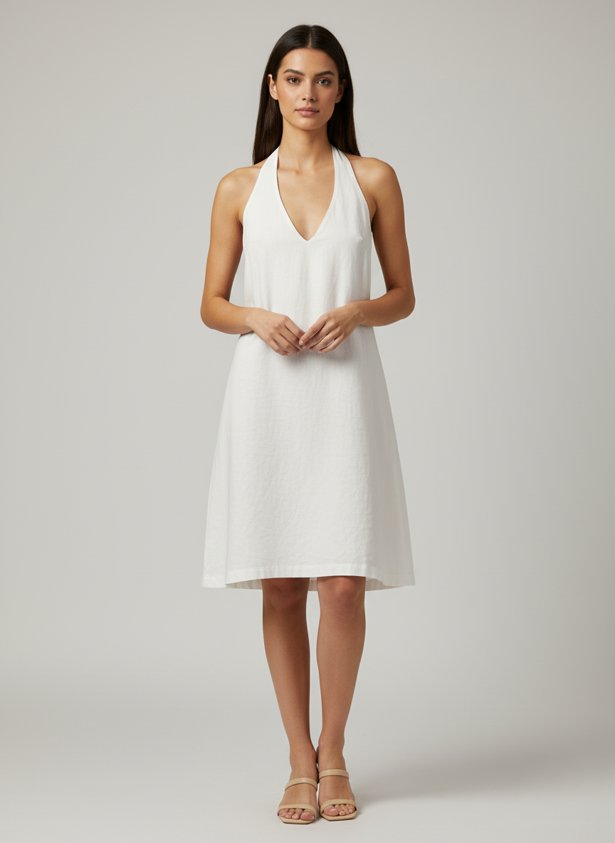 Fishtail Dress With Halter Straps - Side Slits At The Bottom