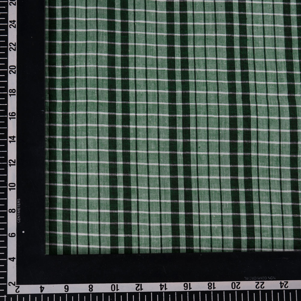 CHECK GREEN PURE COTTON 74 GSM HANDWOVEN FABRIC