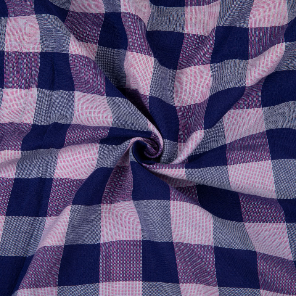 Check Purple & Blue Pure Cotton 70 GSM Handwoven Fabric