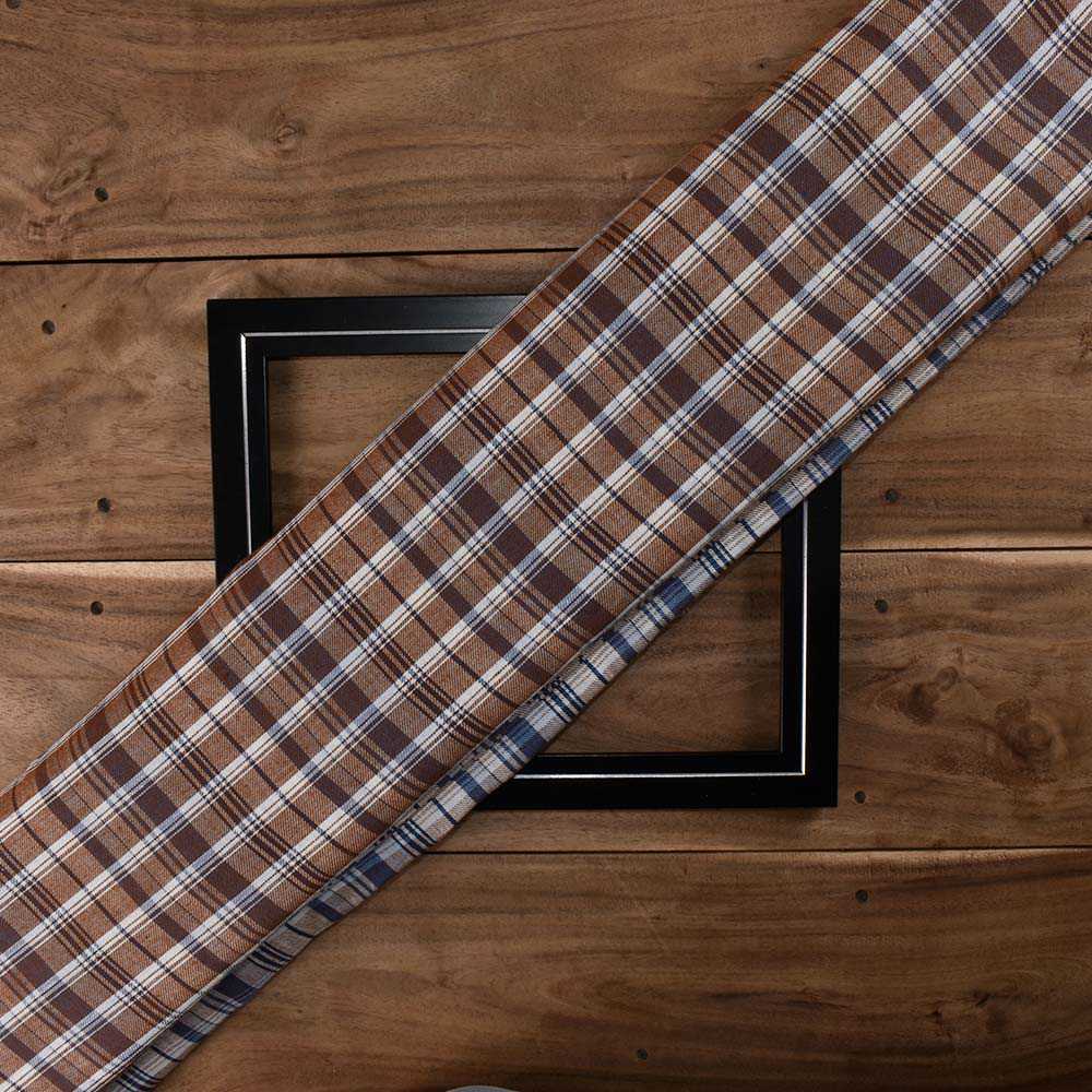 Check Reversible Satin Twill Brown Pure Cotton 100 GSM Handwoven Fabric