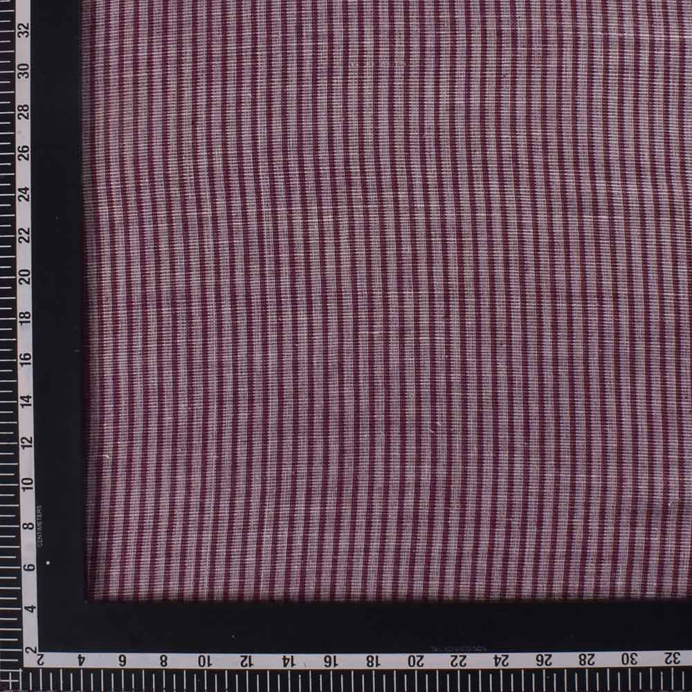 STRIPE MAROON KHADI COTTON 121 GSM HANDWOVEN FABRIC