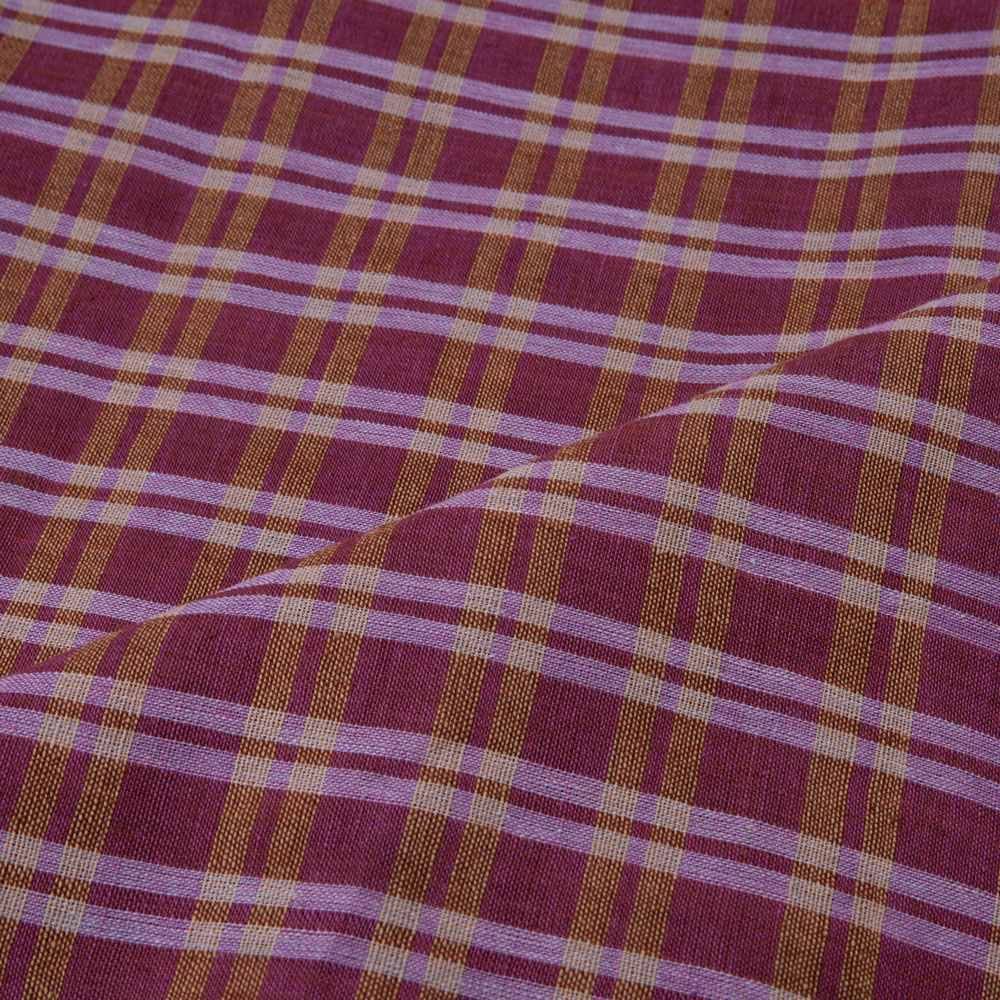 CHECK BROWN & PINK PURE COTTON 110 GSM HANDWOVEN FABRIC