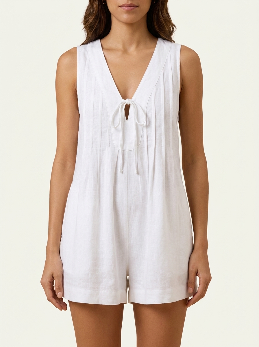 Casual Shift Romper With Tucks