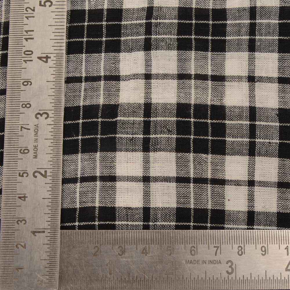 CHECK BLACK & WHITE PURE COTTON 87 GSM HANDWOVEN FABRIC