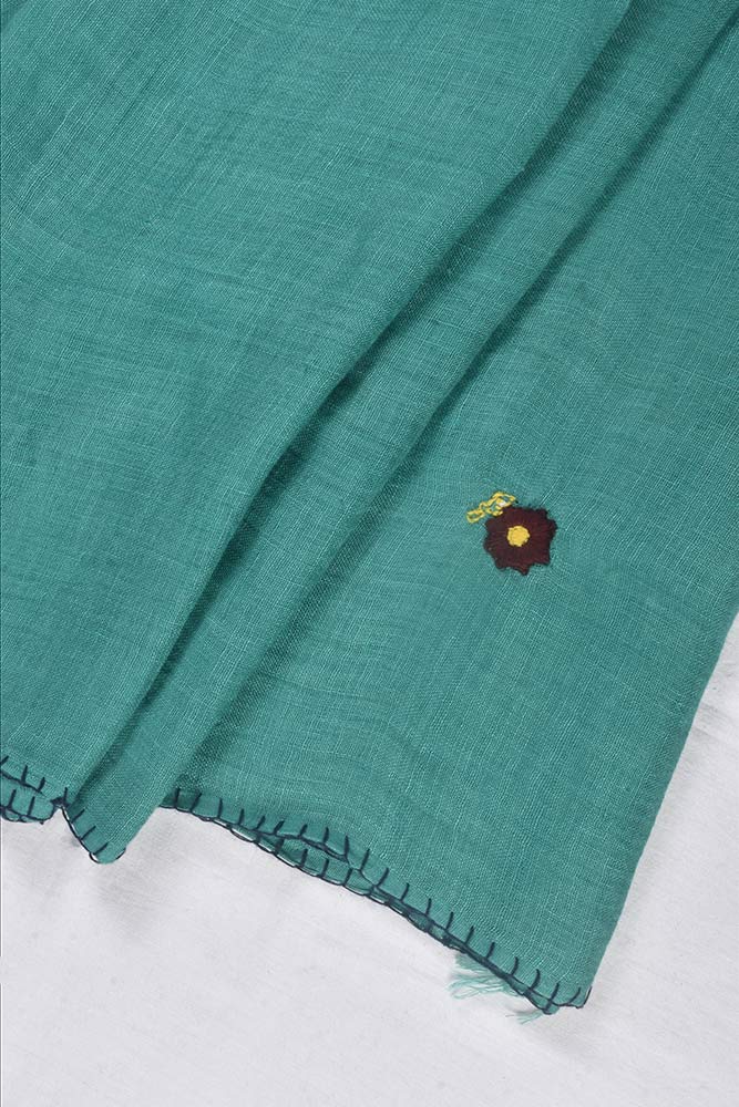 TEAL LINEN HAND EMBROIDERED SCARF