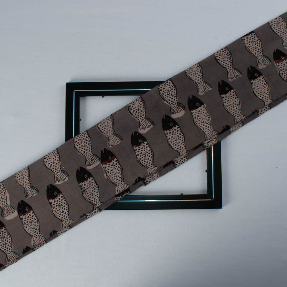 Natural Iron Rust Grey Block Printed Organic Khadi 174 GSM Handwoven Fabric