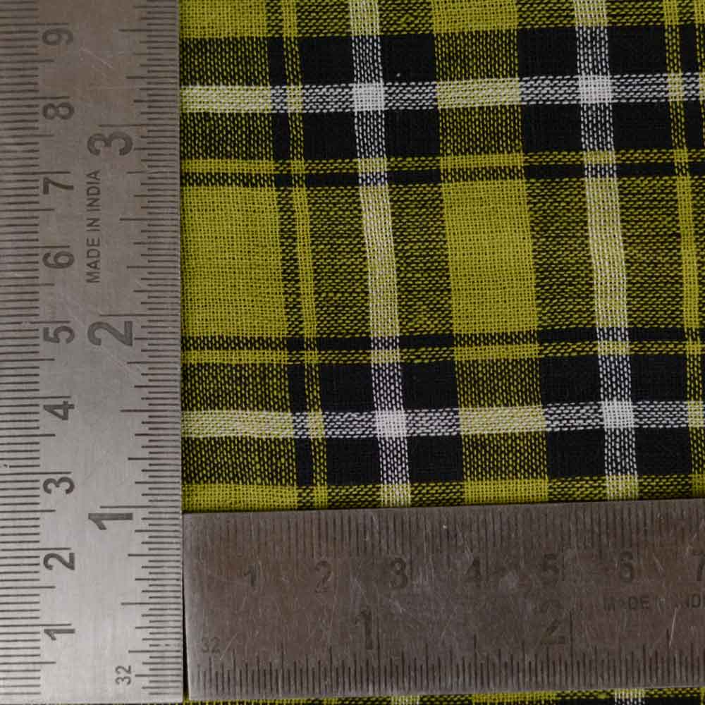 CHECK GREEN & BLACK PURE COTTON 88 GSM HANDWOVEN FABRIC
