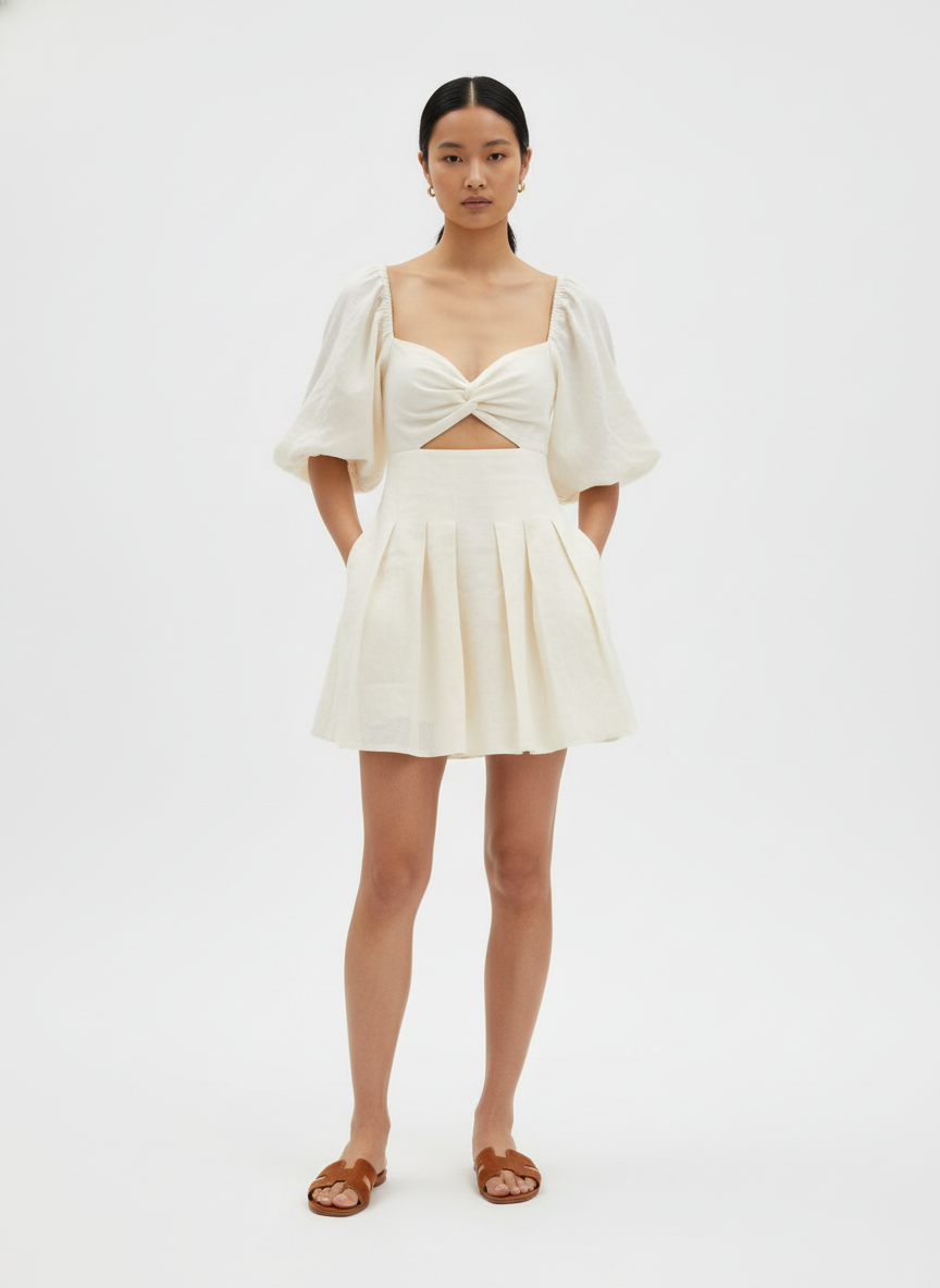 Dreamy Gathered Sleeves & Bust Dress With Cutout
