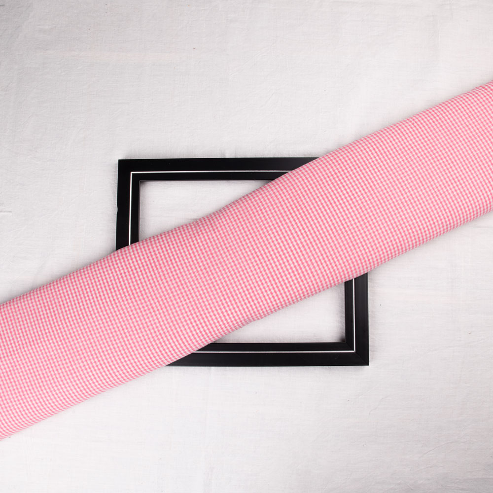 Check Pink Pure Cotton 58 GSM Handwoven Fabric