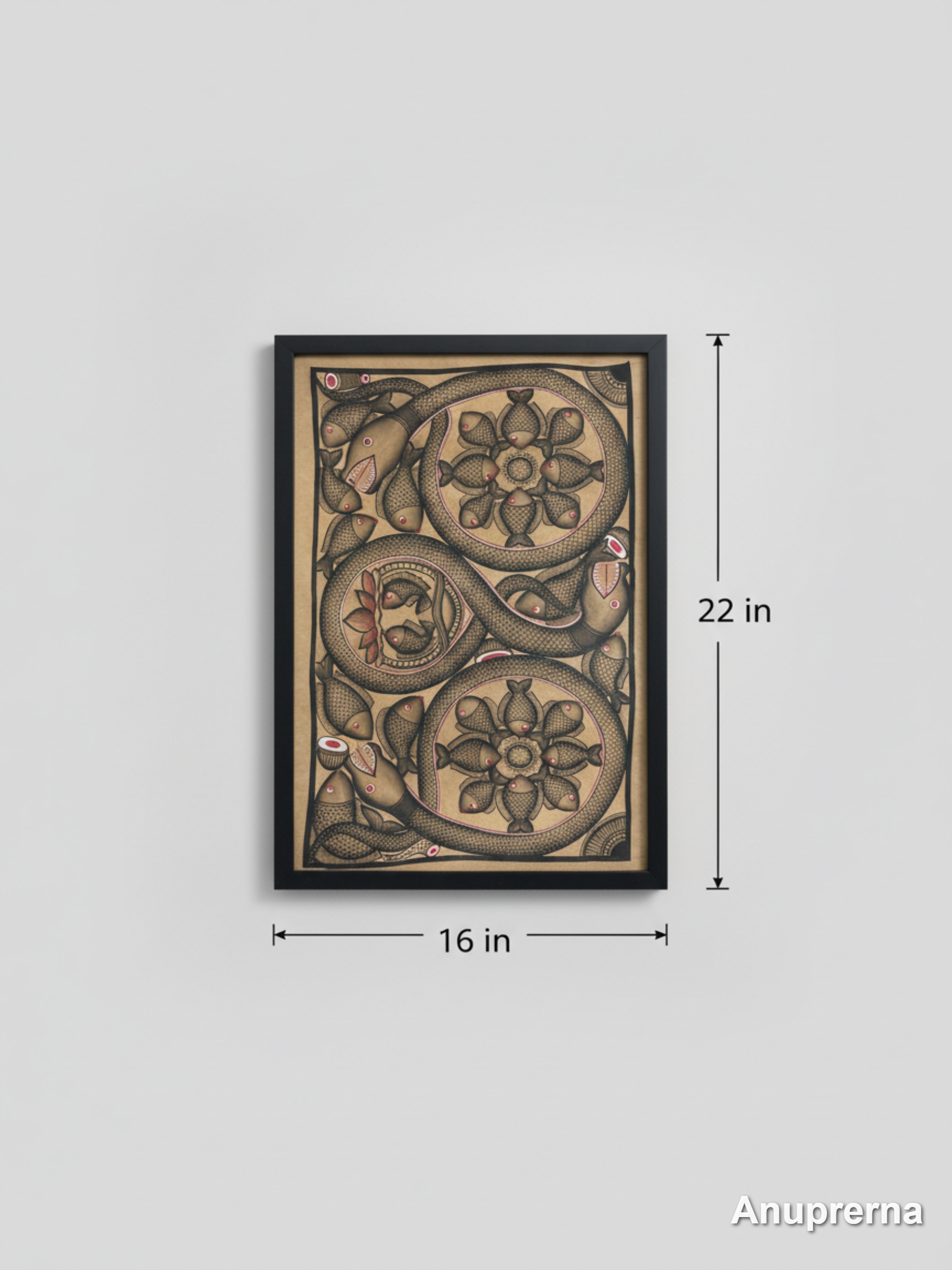 Snakes & Fishes Monochromatic Pattachitra Wall Art Decor