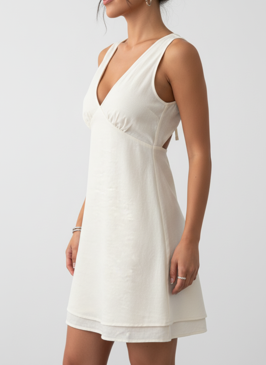 Back Tie Deep V Short Dress
