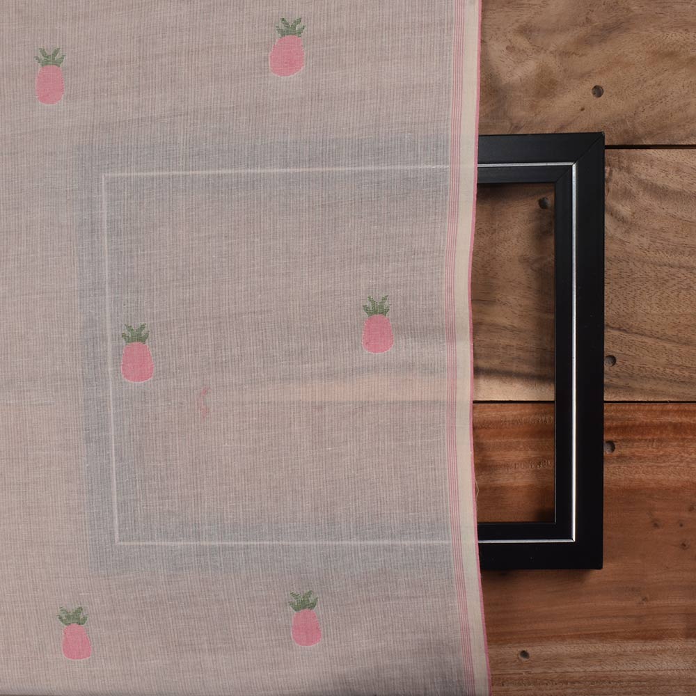 GEOMETRIC PINEAPPLE PEACH JAMDANI PURE COTTON 58 GSM HANDWOVEN FABRIC
