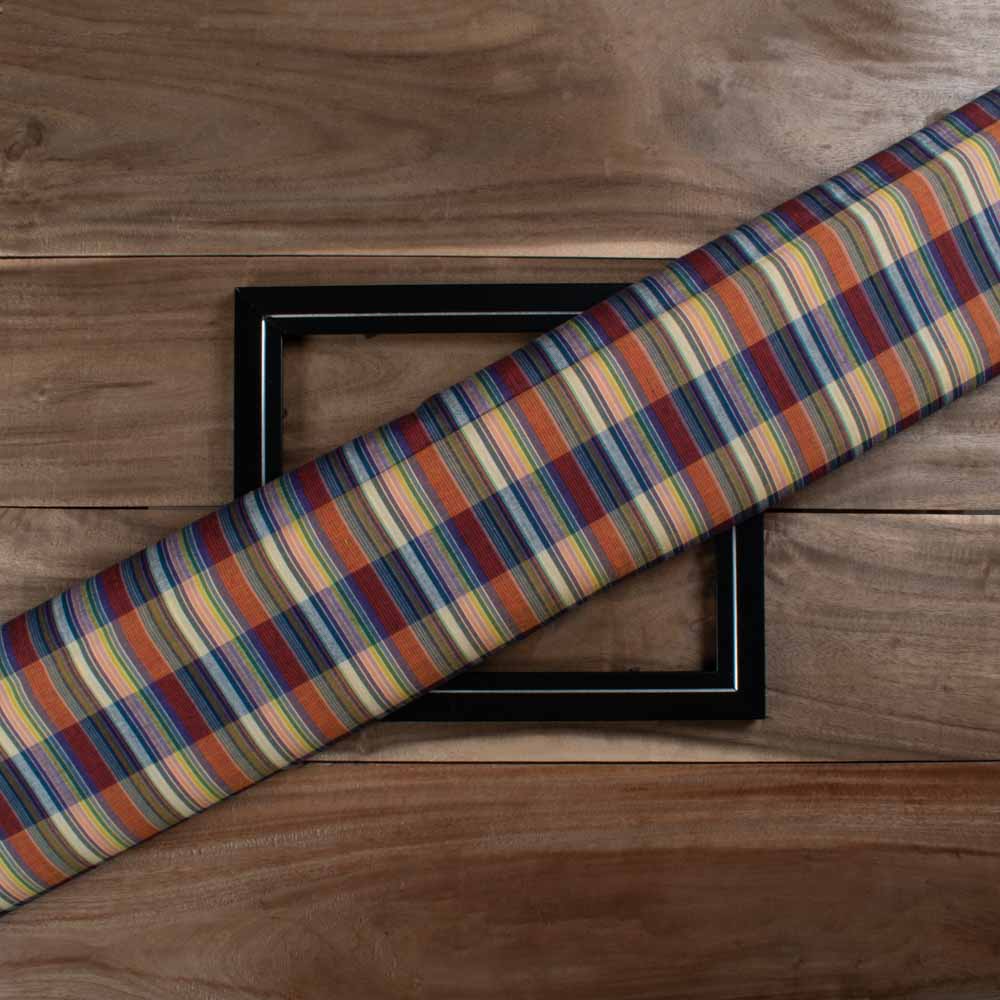 Multicolor Check Pure Cotton 80 GSM Handwoven Fabric 768