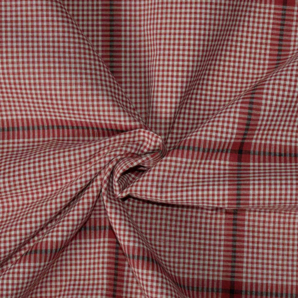Check Red White & Black Pure Cotton 60 GSM Handwoven Fabric