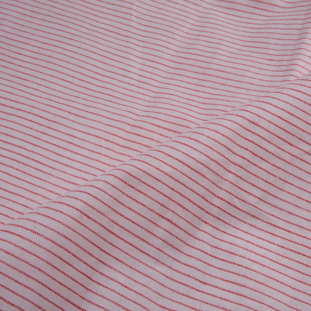PINSTRIPE WHITE & RED PURE COTTON 98 GSM HANDWOVEN FABRIC