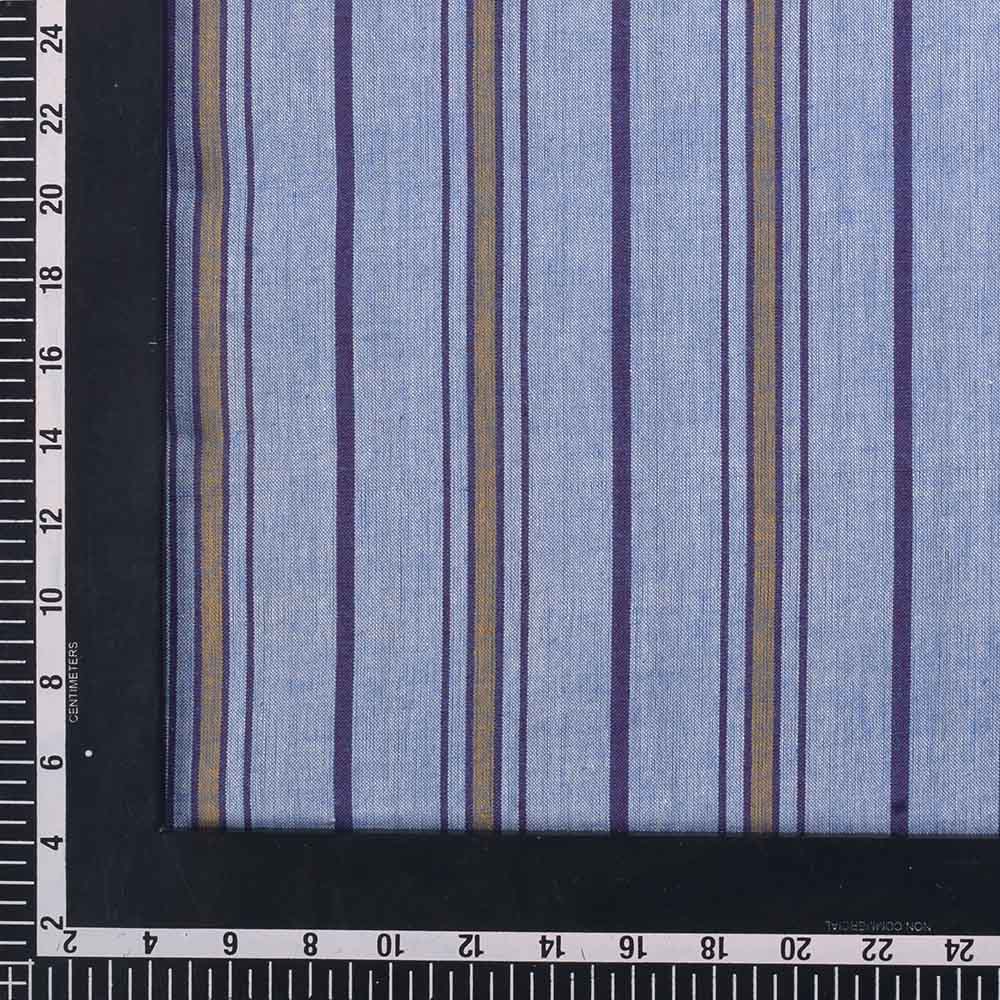 STRIPE BLUE & YELLOW PURE COTTON HANDWOVEN FABRIC