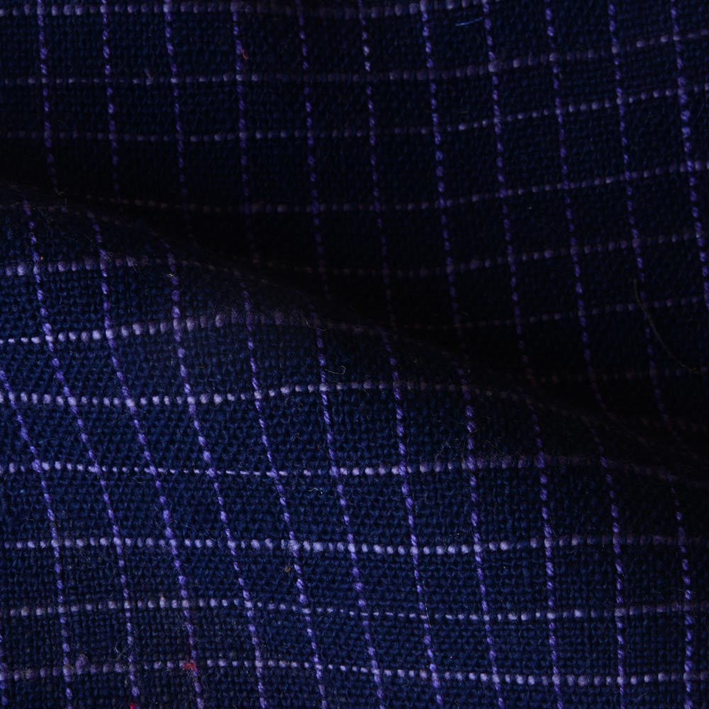 Check Dark Blue Khadi Fabric - 200 GSM Handspun & Handwoven