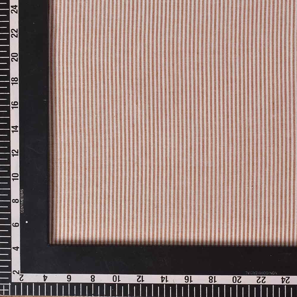 STRIPE BROWN WHITE PURE COTTON 95 GSM HANDWOVEN FABRIC