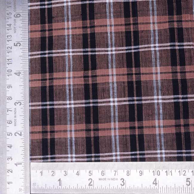 CHECK BROWN & BLACK PURE COTTON 92 GSM HANDWOVEN FABRIC