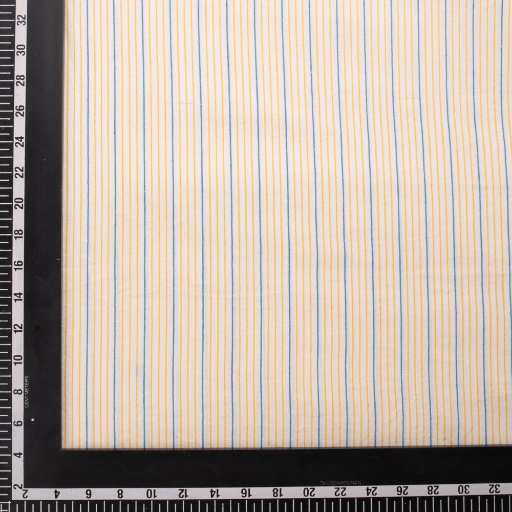 PINSTRIPE YELLOW & BLUE PURE COTTON 87 GSM HANDWOVEN FABRIC