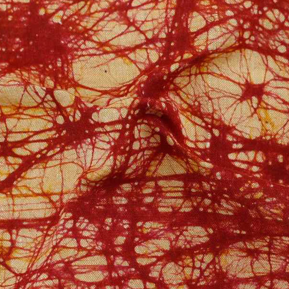 ABSTRACT YELLOW RED BATIK COTTON KHADI 112 GSM FABRIC - HAND PRINTED