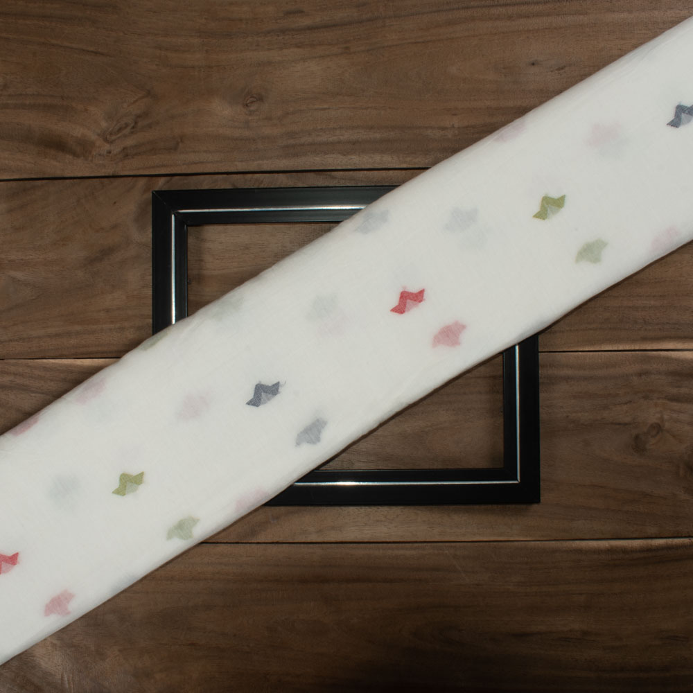 Multicolor Guti White Jamdani Pure Cotton 55 GSM Handwoven Fabric 