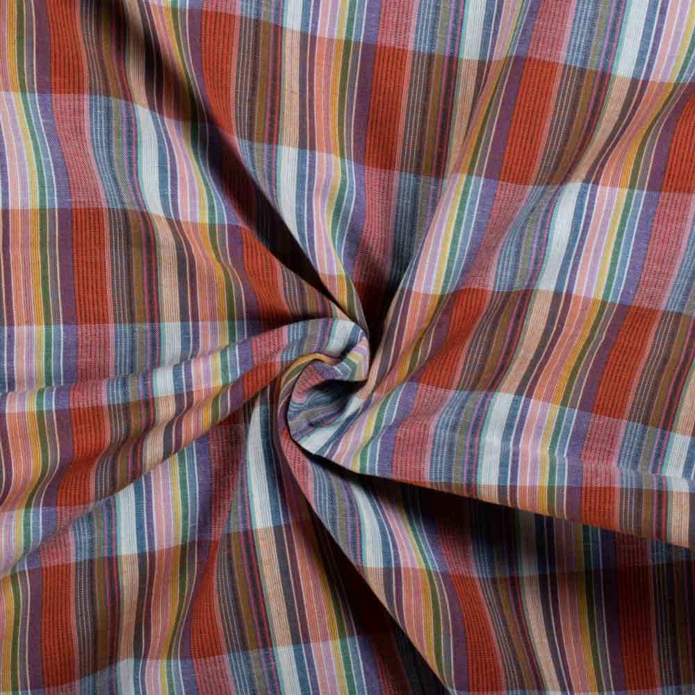 Multicolor Check Pure Cotton 80 GSM Handwoven Fabric 772