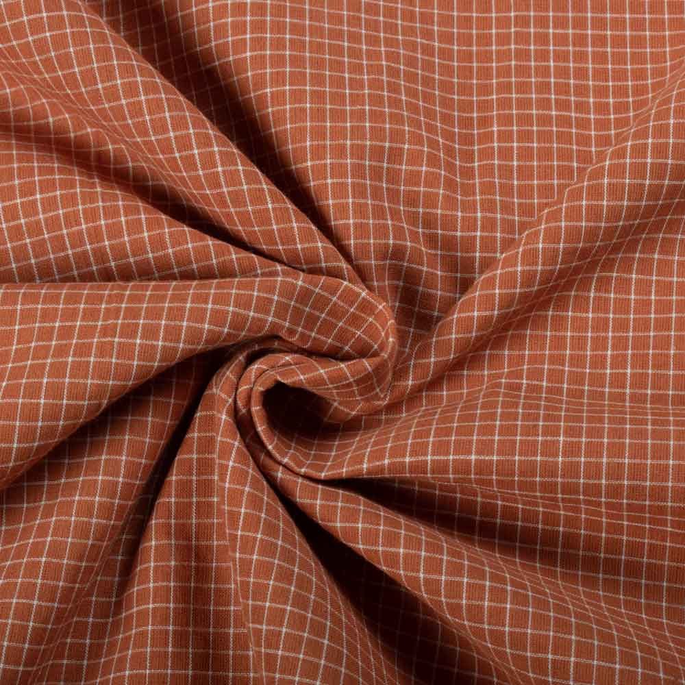 Check Brown & White 60 GSM Pure Cotton Handwoven Fabric
