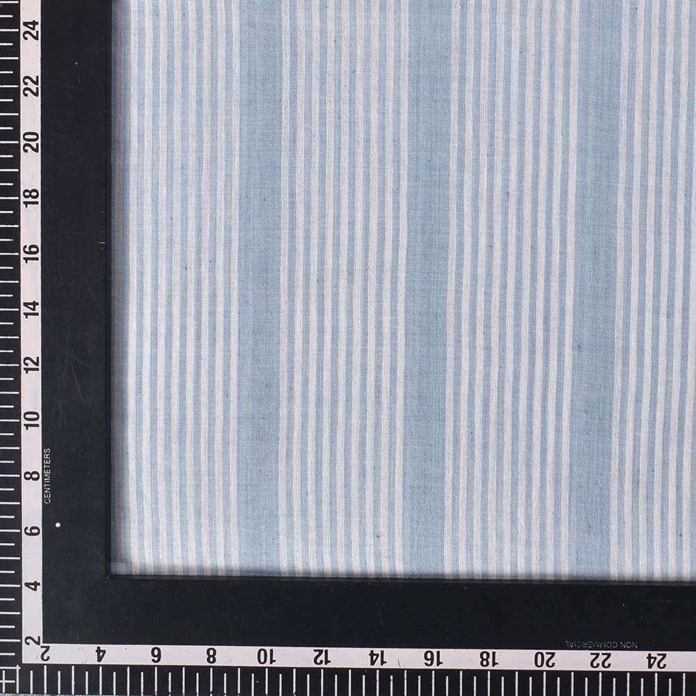 STRIPE LIGHT BLUE NATURAL INDIGO DYED 62 GSM HANDWOVEN FABRIC