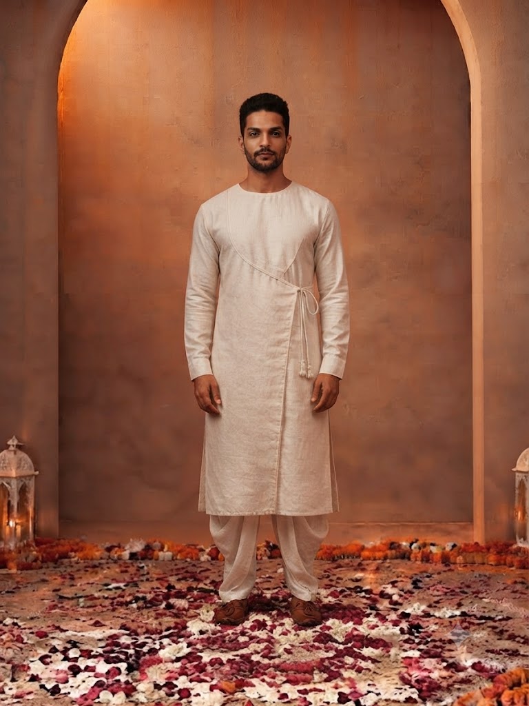 Traditional Wrapped Angrakha Men's Kurta