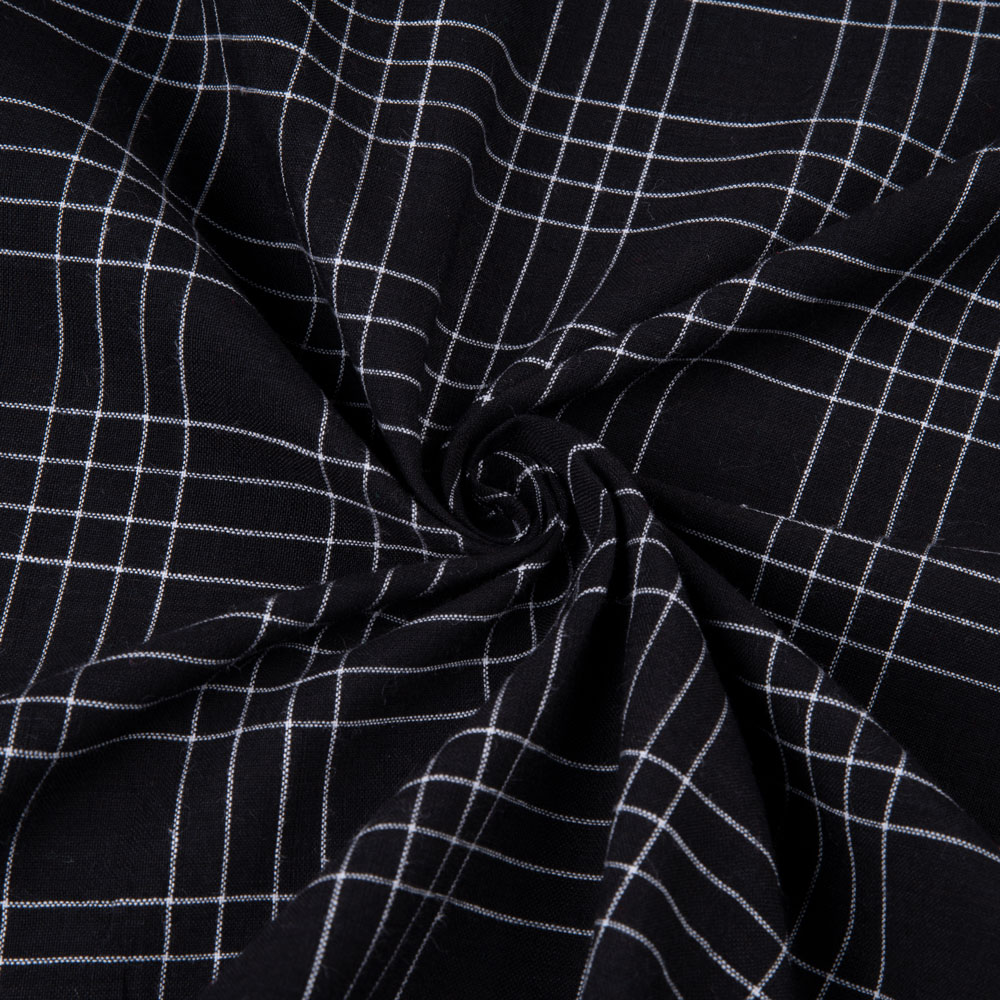 Check Black Pure Cotton 105 GSM Handwoven Fabric 210