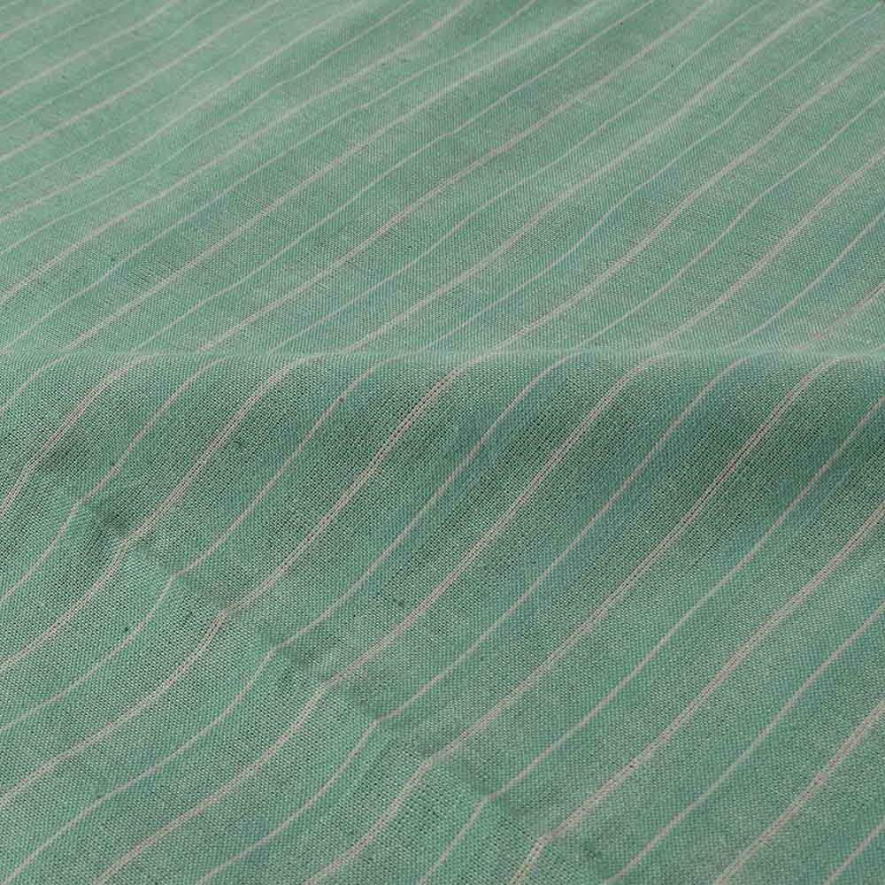 STRIPE GREEN CREAM PURE COTTON 110 GSM HANDWOVEN FABRIC