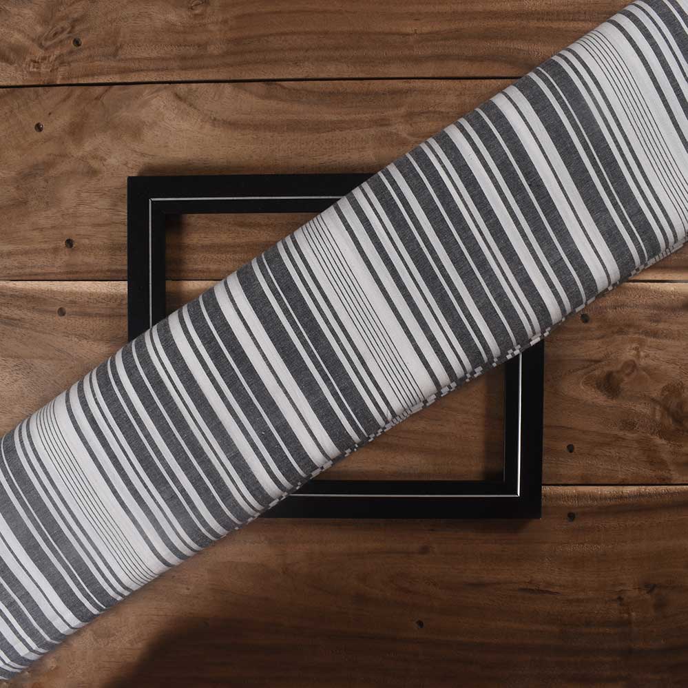 Stripe Black & White Khadi Cotton 85 GSM Handwoven Fabric