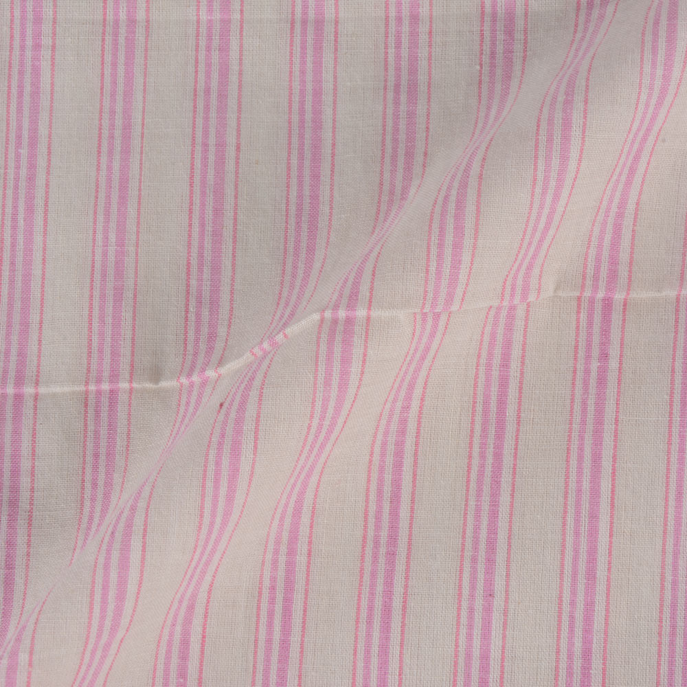 STRIPE PINK & CREAM PURE COTTON 60 GSM HANDWOVEN FABRIC