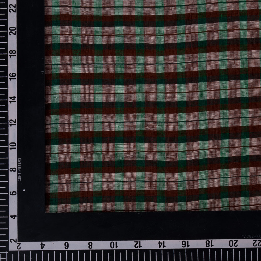 CHECK BROWN & GREEN PURE COTTON 88 GSM HANDWOVEN FABRIC