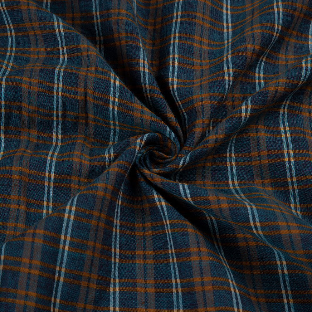 Check Blue & Brown Pure Cotton 68 GSM Handwoven Fabric