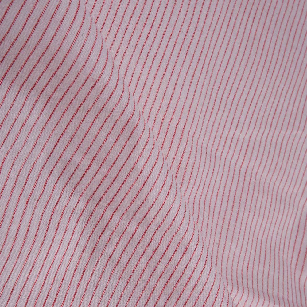 PINSTRIPE WHITE & RED PURE COTTON 98 GSM HANDWOVEN FABRIC
