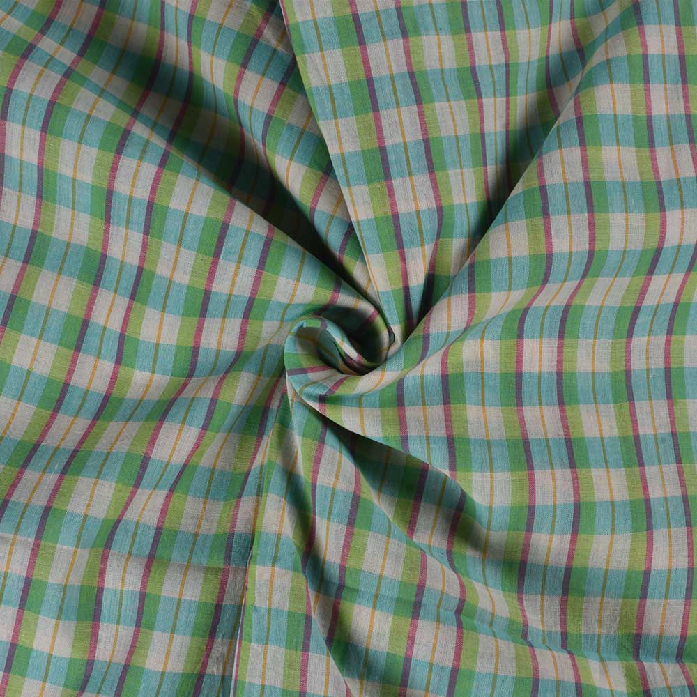 Check Multi Color Pure Cotton 56 GSM Handwoven Fabric 363