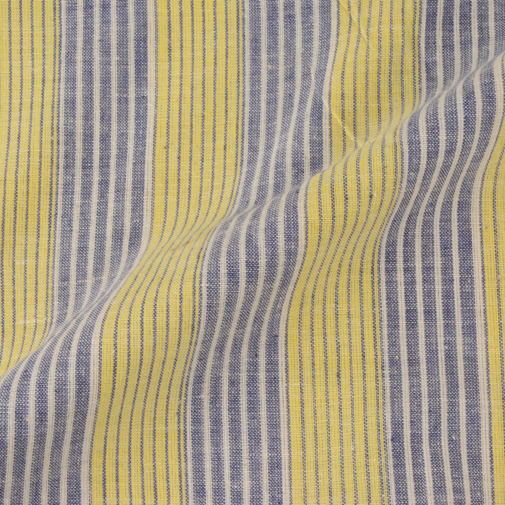 STRIPE YELLOW & GREY PURE COTTON 92 GSM HANDWOVEN FABRIC