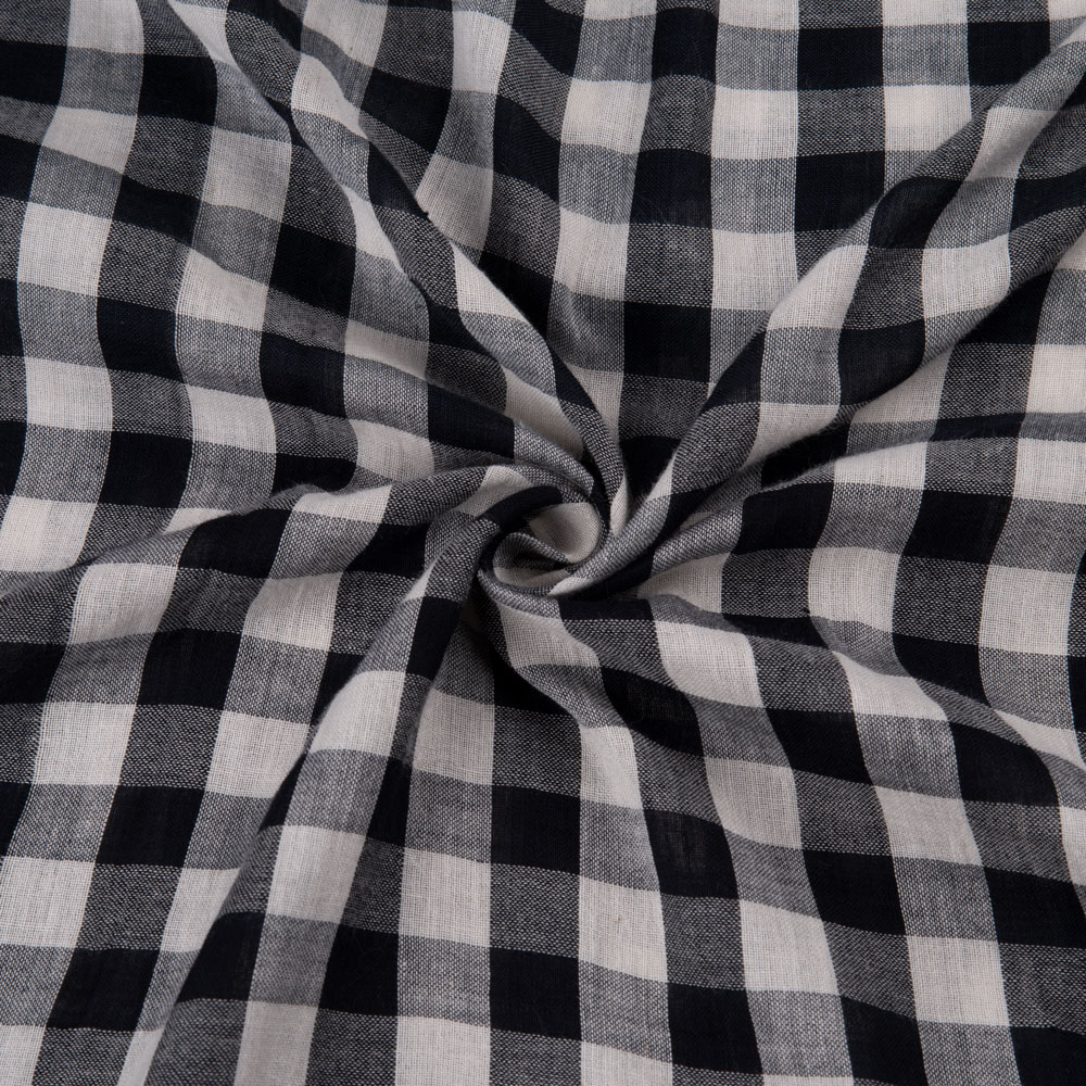 Check Black & White Pure Cotton 104 GSM Handwoven Fabric