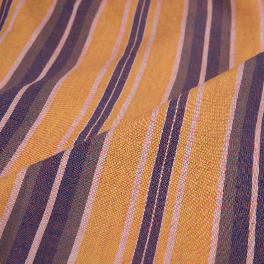 STRIPE ORANGE & BLUE PURE COTTON 95 GSM HANDWOVEN FABRIC