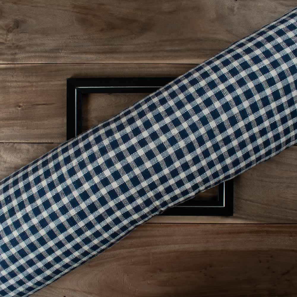 Check Ecru & Navy Pure Cotton 210 GSM Handwoven Fabric